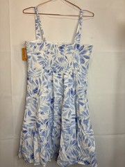 Gymboree Womens Size Med White & Blue Sleeveless Palm Linen Blend Tiered Dress