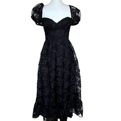 LULUS NWT Small Notable Elegance Black Mesh Floral Applique Bustier Midi Dress
