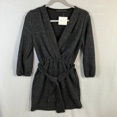 Fraiche by J Lurex Shimmer Wrap Sweater Dress Size S Black Belted Lined NWT