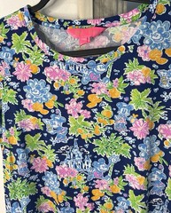 Disney x Lilly Pulitzer XS Navy Floral Mickey Minnie Pima Cotton T-Shirt Dress