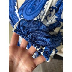 White closet elements white blue boho cottage paisley wrap Midi dress L