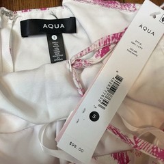 Aqua Pink and White Palm-Print Ruffle Dress