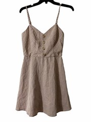 Mi Ami For Francesca’s Taupe Striped Dress Medium NWT Mini Faux Button Front