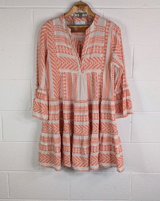 Devotion Twins Dress Womens S Orange Peach Ella Embroidered Tunic Tiered Boho