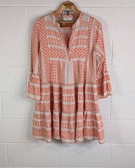 Devotion Twins Dress Womens S Orange Peach Ella Embroidered Tunic Tiered Boho