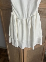 Grace Karin White Solid Mini Dress Short Round Neck Sleeveless Tiered Layered S