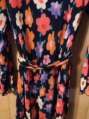 Black Flower Button Up Shirt Dress LARGE w/belt Hippie Flower Child