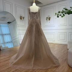 Arabian Caramel Beaded Mermaid Evening Gown with Luxury Formal Dress –