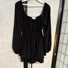 Pie in the Sky Black Long Balloon Sleeve Square Neck Fit & Flare Mini jumper M