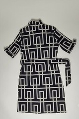 Button Down Dress Office Work Collar & Cuffs Classy Modern Knee Geometric
