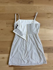 Crystal Doll Women&rsquo;s Striped Mini Dress Small White Black Cotton Spaghetti Strap