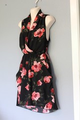 Wilfred Aritzia Sabine Black Floral Crepe Sleeveless Tie Back Dress Medium