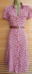 Vintage 1940s 1950s style Red ditsy floral party shirt tea dress UK Size 12
