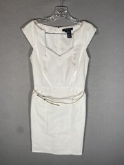 Etcetera White Cap Sleeve Dress Side Zipper Pockets Zipper With Belt Sz 2