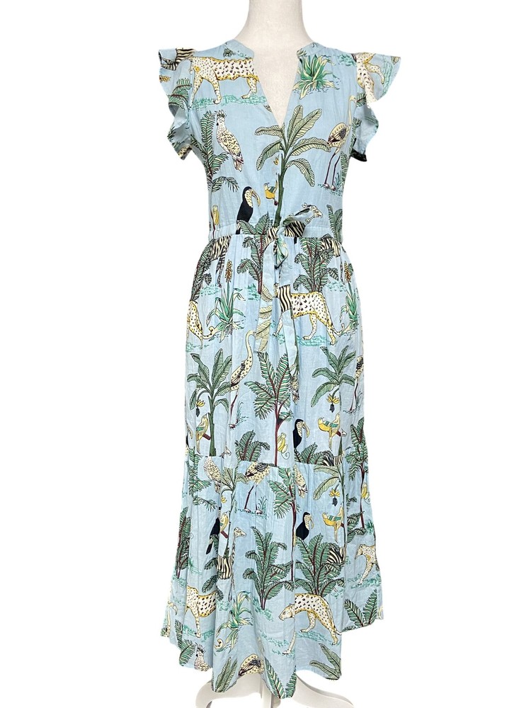 Charleston Shoe Co Aubrey Dress Womens XS Jungle Animals Maxi Pockets Belted