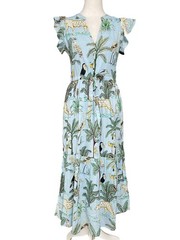 Charleston Shoe Co Aubrey Dress Womens XS Jungle Animals Maxi Pockets Belted