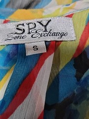 Spyzone Exchange Retro Style Sz S Chiffon Long Slit sleeve Multicolor Dress #CC