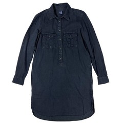 Gap Denim Womens XS Black Long Sleeve Snap Front Shirt Dress Cotton Mini Pocket