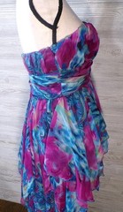 Y2k Babydoll Hi Low Dress S Strapless Chiffon Floral Paisley Teal fuchsia Fairy