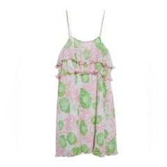 NWT Ganni Floral Pleated Layered Mini Dress Pink and Green Size S Retail $245