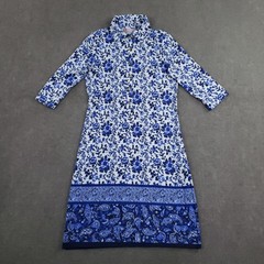 Jude Connally Dress Womens Small Blue Floral Shirt Dress 3/4 Sleeve Collared