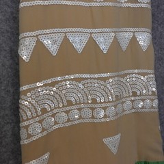 Fairy Boho Waist Drop Sequin Dress XS Beige Green Silk Maxi Resort Cruise FLAWED
