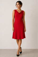 Vintage 90s Dressbarn Red Cowl Neck Sleeveless Dress Minimalist Made in USA 12