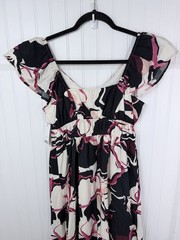 Nine West Floral Midi Dress Womens Small Pink NWT Smocked Waist Short Sleeve