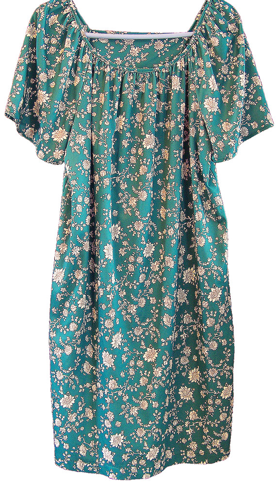 Womens Lounge Muumuu Dress Size Large Green White Floral With Side Pocket