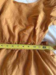 ASTR The Label Camel Puff Sleeve Ruffle Scoop Neck Midi A-Line Dress Sz S