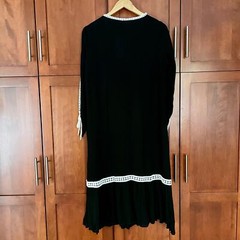 Commense Midi Dress Lightweight Open Sleeve Lace Trim Black Size XS NEW