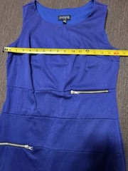 Enfocus Studio Blue Solid Sheath Round Neck Knee Dress Sleeveless Zip 6