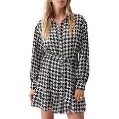 Sanctuary Womens Houndstooth Long Sleeve Mini Shirtdress B/W Size L