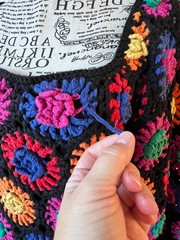 FARM Rio Colorful Crochet Flowers Sweater Mini Knit Dress M