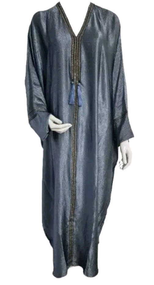 SS26 Quality Ladies Premium Crushed Satin Frasha Abaya Diamante Silver Size 52