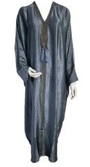 SS26 Quality Ladies Premium Crushed Satin Frasha Abaya Diamante Silver Size 52