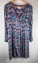 Seasalt Cornwall Crest Dress UK Size 14 Blue Floral Bamboo Viscose