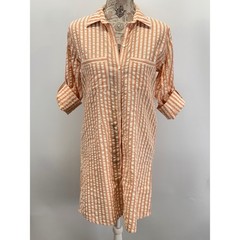 Roller Rabbit Orange White Striped Seersucker Button Front Shirt Dress Sz S