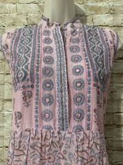 Bella Tu Pink & Blue Print Sleeveless Layered Ruffle Cottagecore Dress Women’s M