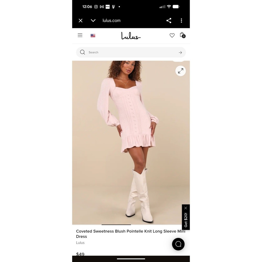 NWT Lulus Coveted Sweetness Blush Pointelle Knit Long Sleeve Mini Dress Pink M