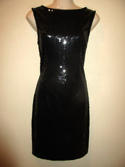 Vtg 80s/90s NITELINE Black Sequin Party Dress, Sexy Caged Beaded Back, EUC 6