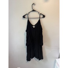 Cato Black Cold Shoulder Mini Dress Crochet Lace Trim Bell Sleeve Boho Medium