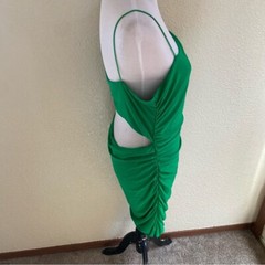 Princess Polly Dress Bodycon Mini Length Green Open Back Ruched Sides Strappy