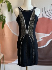 Bebe Y2K Black Bodycon Dress Studded Metal Women’s Size M Made In USA