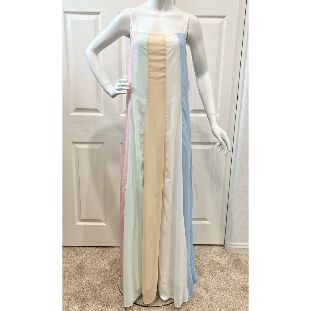 Summer Pastel Strappy Maxi Dress / Sz L / Flowy Wedding Garden Party Dress