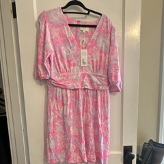 Lilly Pulitzer Sundress Size 16 Pink Purple White Floral V-Neck 3/4 Zip