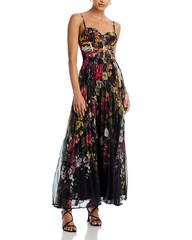 Aqua L106020 Black Multi Chiffon Bustier Pleated Floral Maxi Dress Size XL