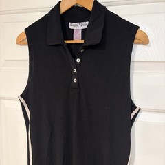Vintage Ronni Nicole by Ouida Womens L Black Sleeveless Knit Sporty Polo Dress