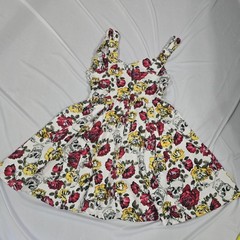 Hot Topic Fit & Flare Dress Size S White Floral Skull Sweetheart Strappy Cotton