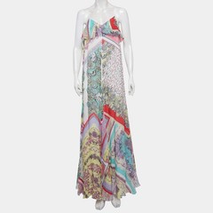 Just Cavalli Multicolour Abstract Print Crepe Strappy Maxi Dress M